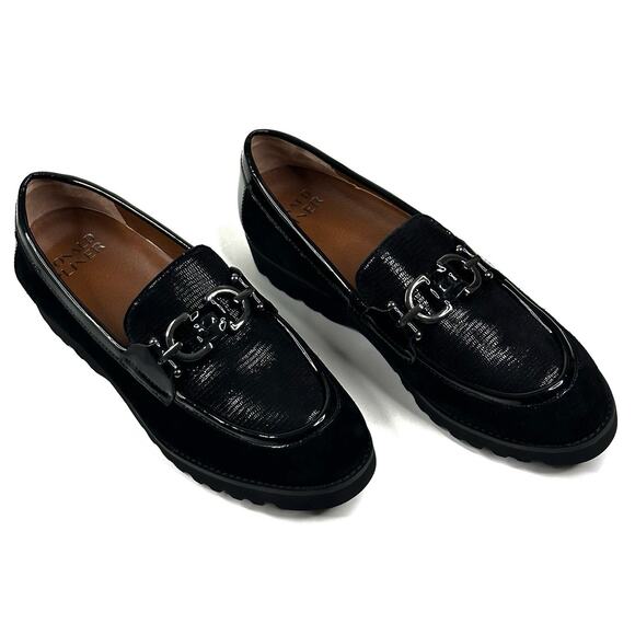 Donald Pliner Clio Bit Loafer Black Suede Patent Leather Womens 8M New $188 - Picture 1 of 10